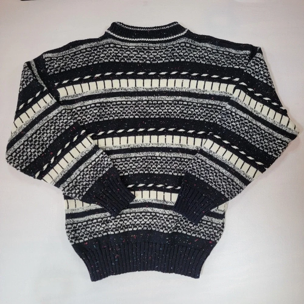 Vintage Lightning Bolt Black and White, Confetti Knit Sweater Medium Mens